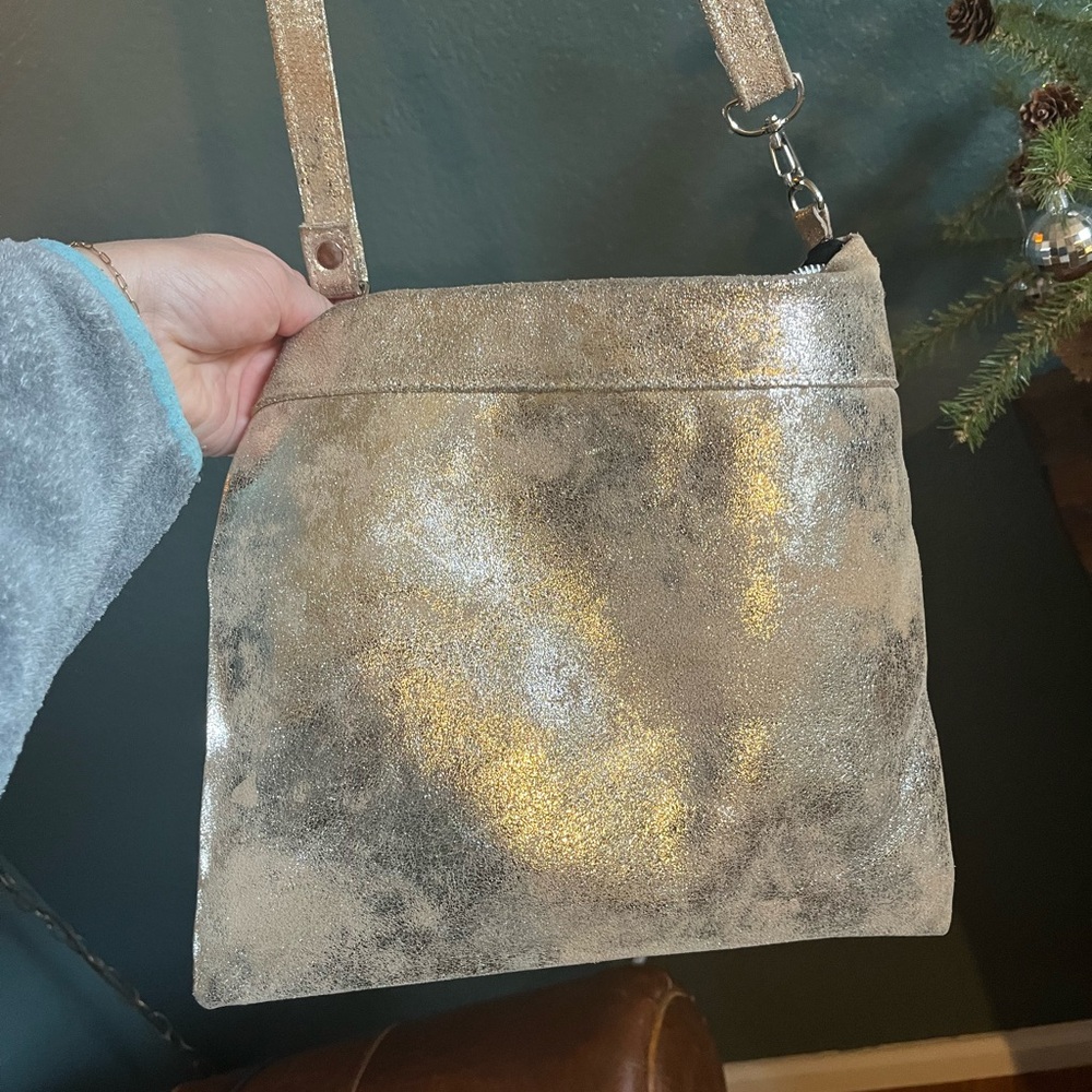 Genuine Metallic Gold/Silver Leather Shoulder Bag